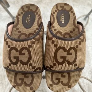 Gucci Tan Monogram Slide Sandals